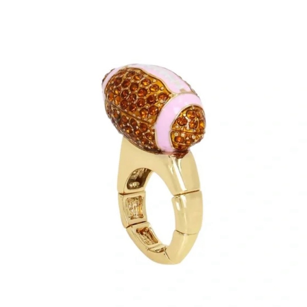BETSEY JOHNSON  Orange Crystal Pink Enamel Football Cocktail adjustable Ring NEW - Picture 4 of 6